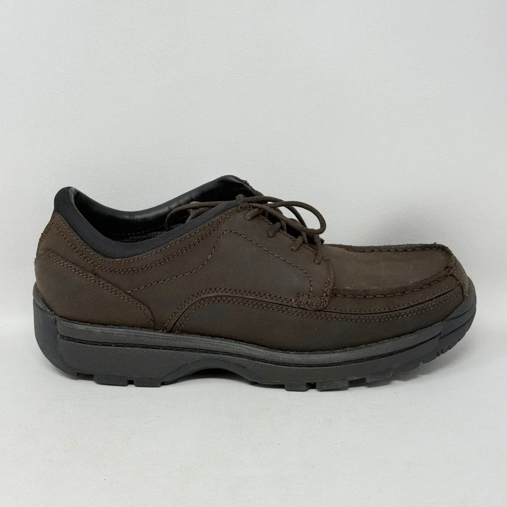 Outland Mens Brown Leather Moc Toe Oxford Shoes‎ Lug 10 Academia Preppy Casual